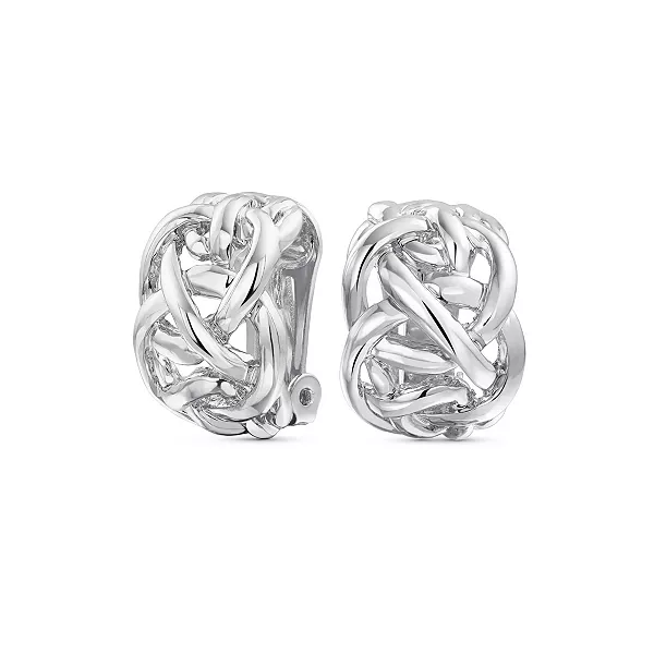 

Модные открытые серьги-клипсы с кельтским узором «любовный узел» крест-накрест, полукольца, не проколоты уши, посеребренные Bling Jewelry, grey