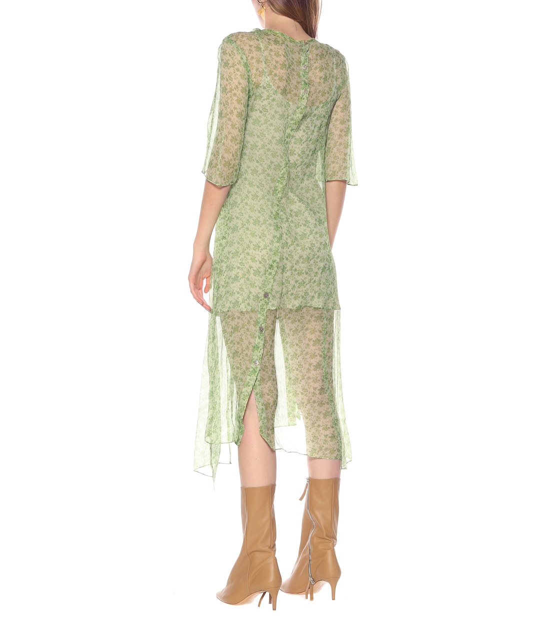 Платье миди из шелкового шифона с цветочным принтом Acne Studios, Fern Green — фото 3
