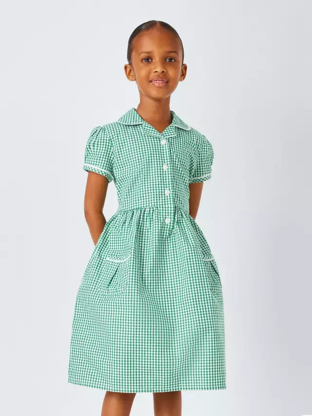 Летнее школьное платье из хлопка в клетку для девочек John Lewis, Green
