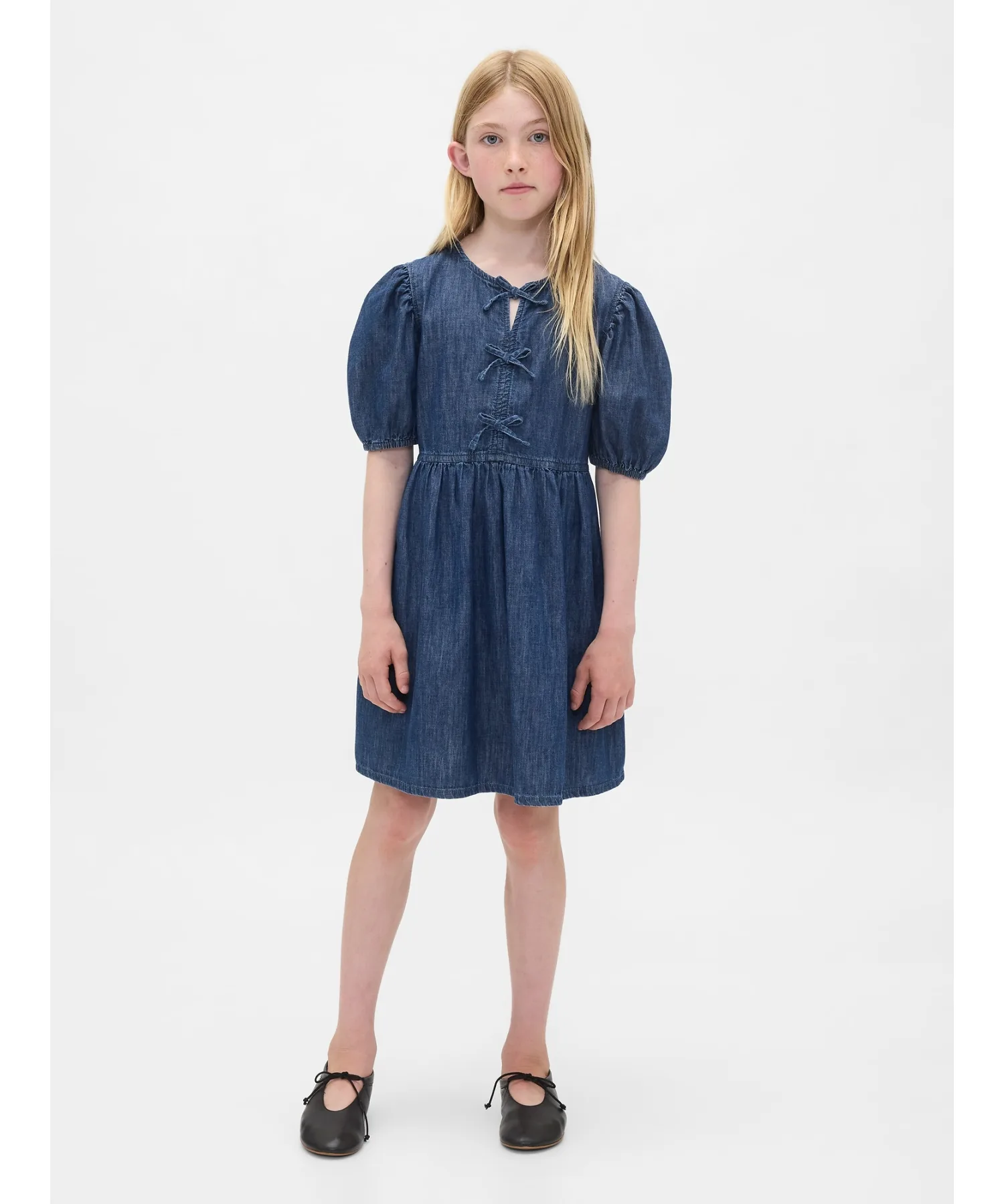 Детское платье из денима с короткими рукавами GAP Denim Puff Dress синие