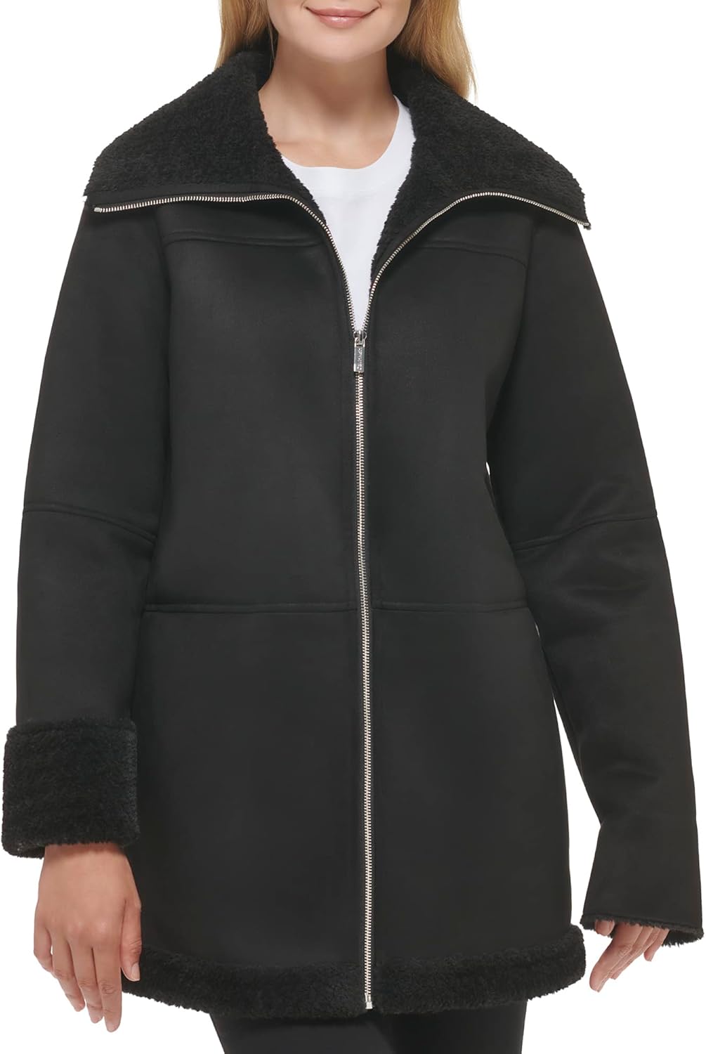 

Calvin Klein Женская уютная куртка с подвёрнутыми манжетами и искусственным мехом, Black