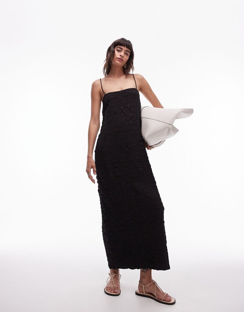 

Черное фактурное платье миди Topshop с завязками