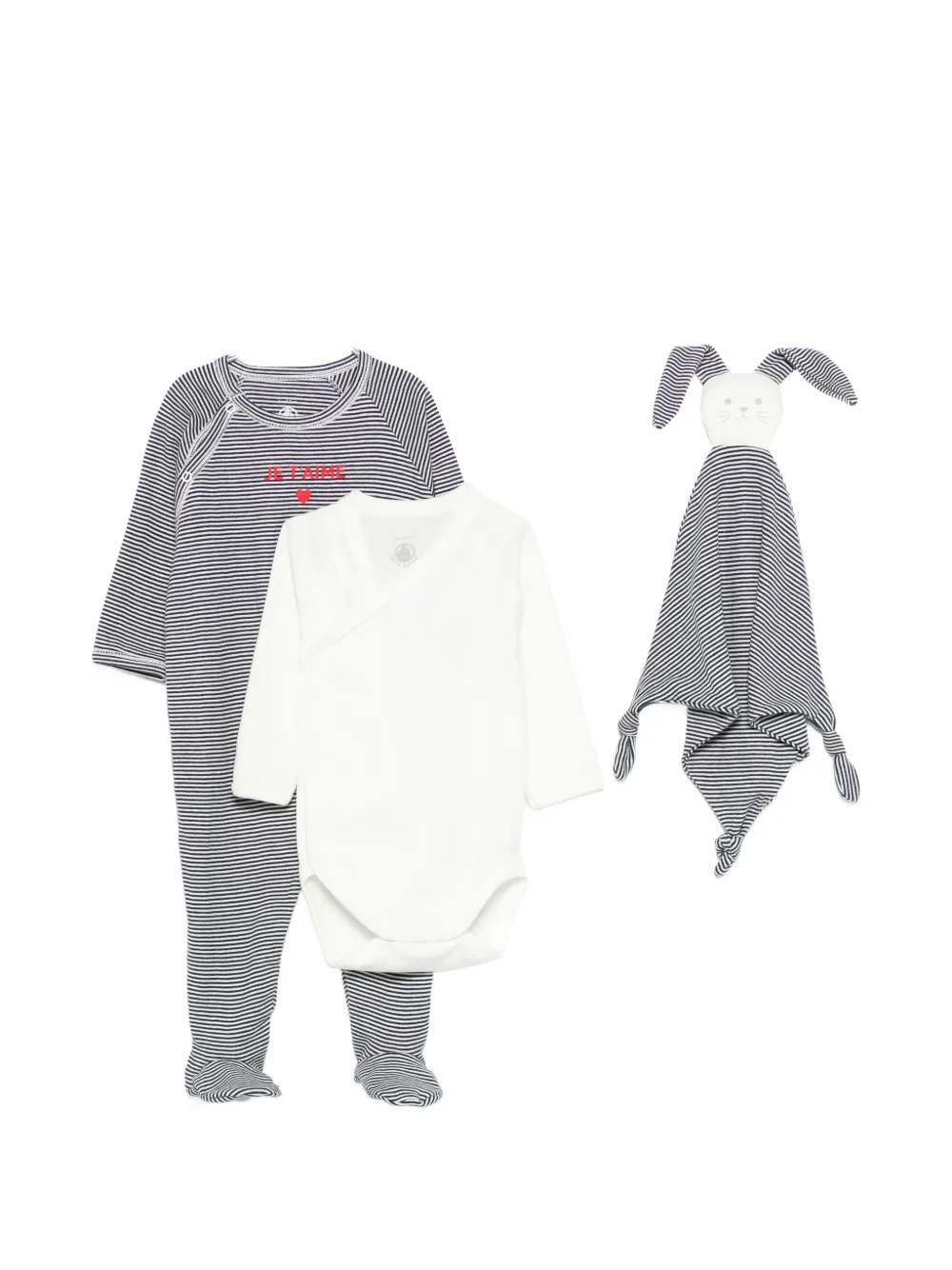 

Комплект из трех полосатых боди Petit Bateau, белый