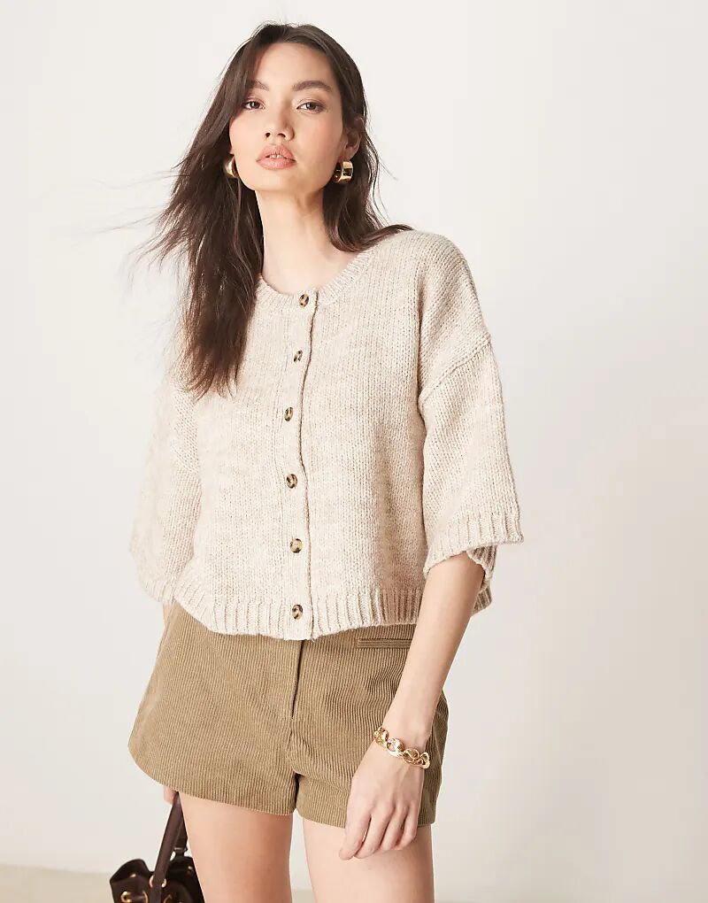 

Свободный кардиган с короткими рукавами цвета овсянки ASOS DESIGN