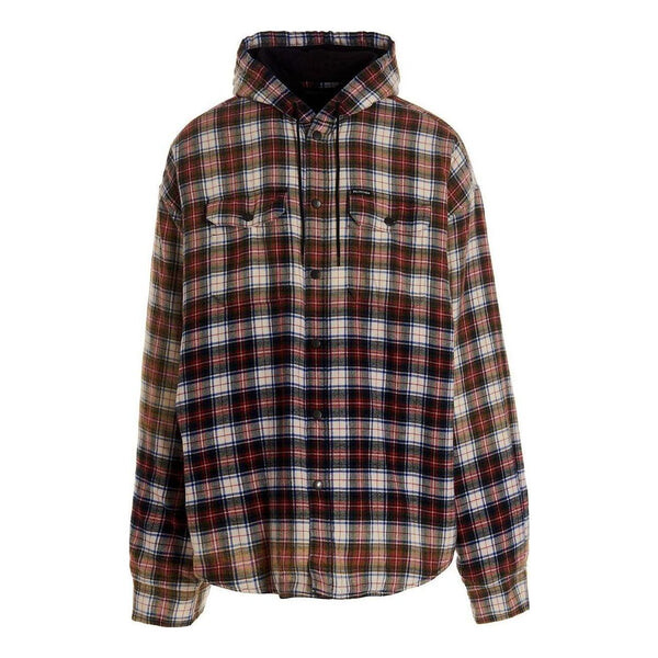 

Рубашка bleached plaid long sleeve hooded shirt 'red white black' Balenciaga, красный
