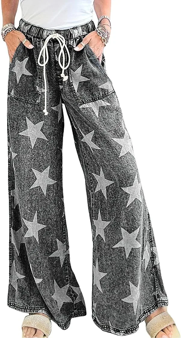 

Женские джинсы Chouyatou с принтом звезд, широкие, на резинке