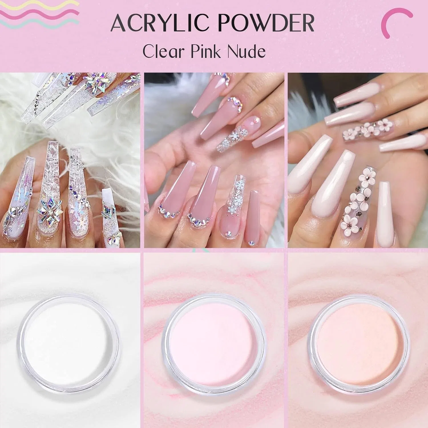 Набор для акрилового наращивания ногтей от Saviland Saviland, Clear Pink Nudes 3X10G — фото 2