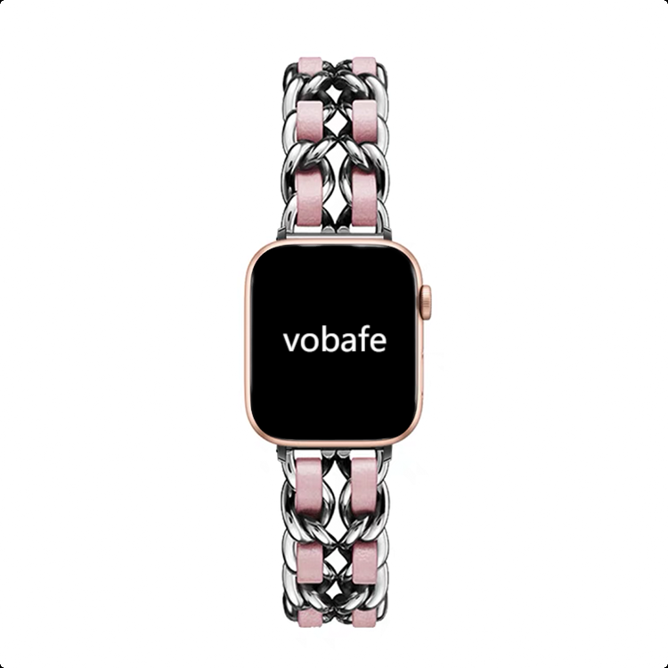 

Ремешок, совместимый с Apple, из натуральной кожи Vobafe, Silver + white leather cord