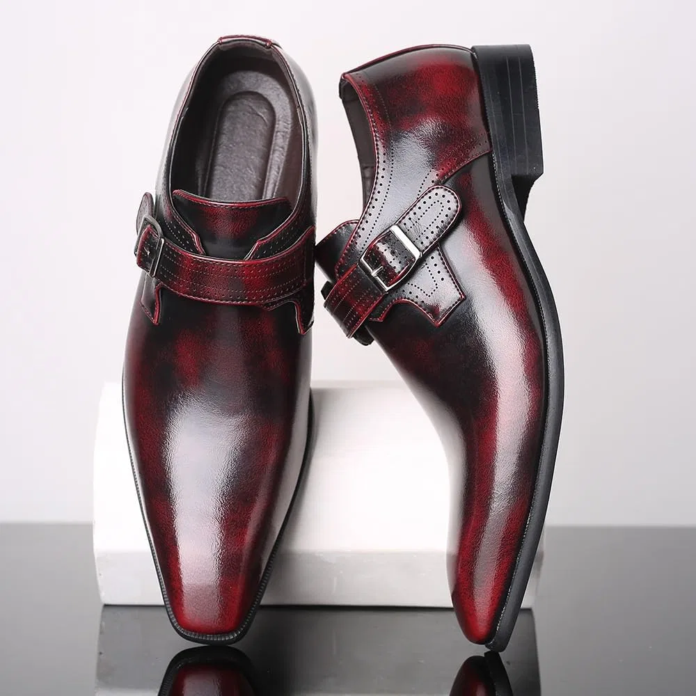 Туфли дерби кожаные, монах, лоферы Royal Blue, модель Dress Shoes, красный SDKOLPBNMZX — фото 2