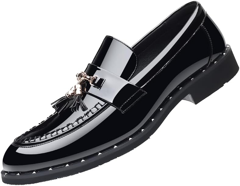 

Мужские повседневные туфли для вождения из лакированной кожи с кисточками, мокасины, противоскользящие, пенни, формальные туфли под смокинг, кожаные обувь для бизнеса и вечеринок Lhyxu, черный