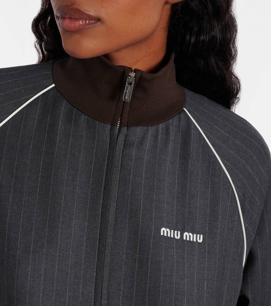 Пиджак-блузон из вирджинской шерсти в полоску Miu Miu, Ardesia — фото 4