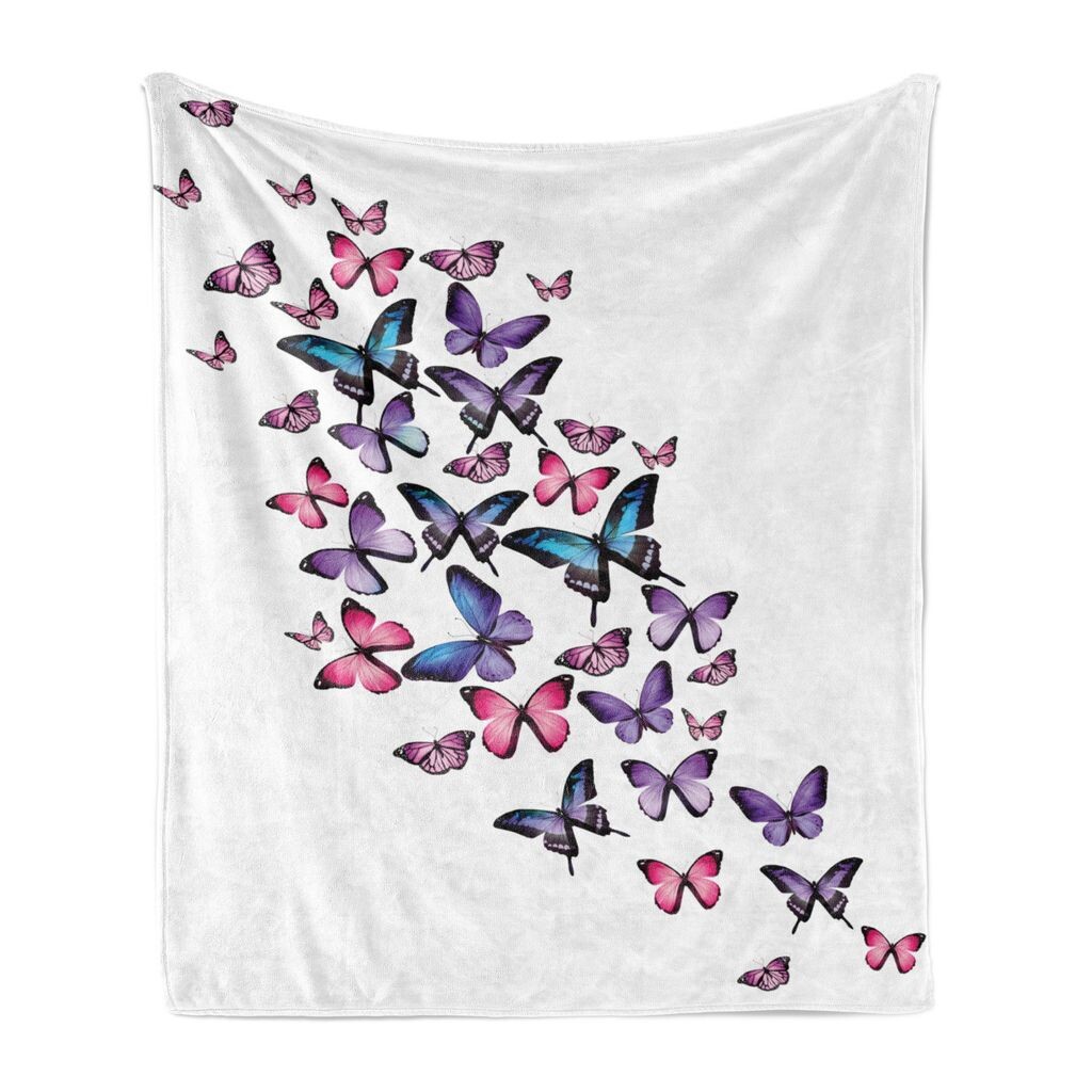 

Мягкое фланелевое флисовое одеяло ABAKUHAUS Butterflies, разные бабочки с натуральными крыльями, женский компаньон, 175 x 230 см, синий, фиолетовый, розовый