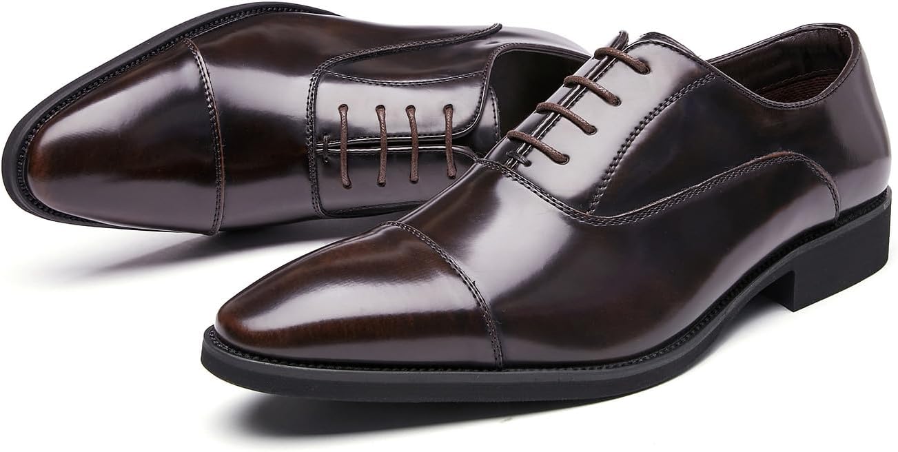 Мужские туфли с закрытым носком Cap Toe, оксфорды, лакированная кожа, для формальных мероприятий, деловых встреч, смокинга, повседневные, дерби, свадебные туфли для мужчин Santimon, коричневый — фото 3