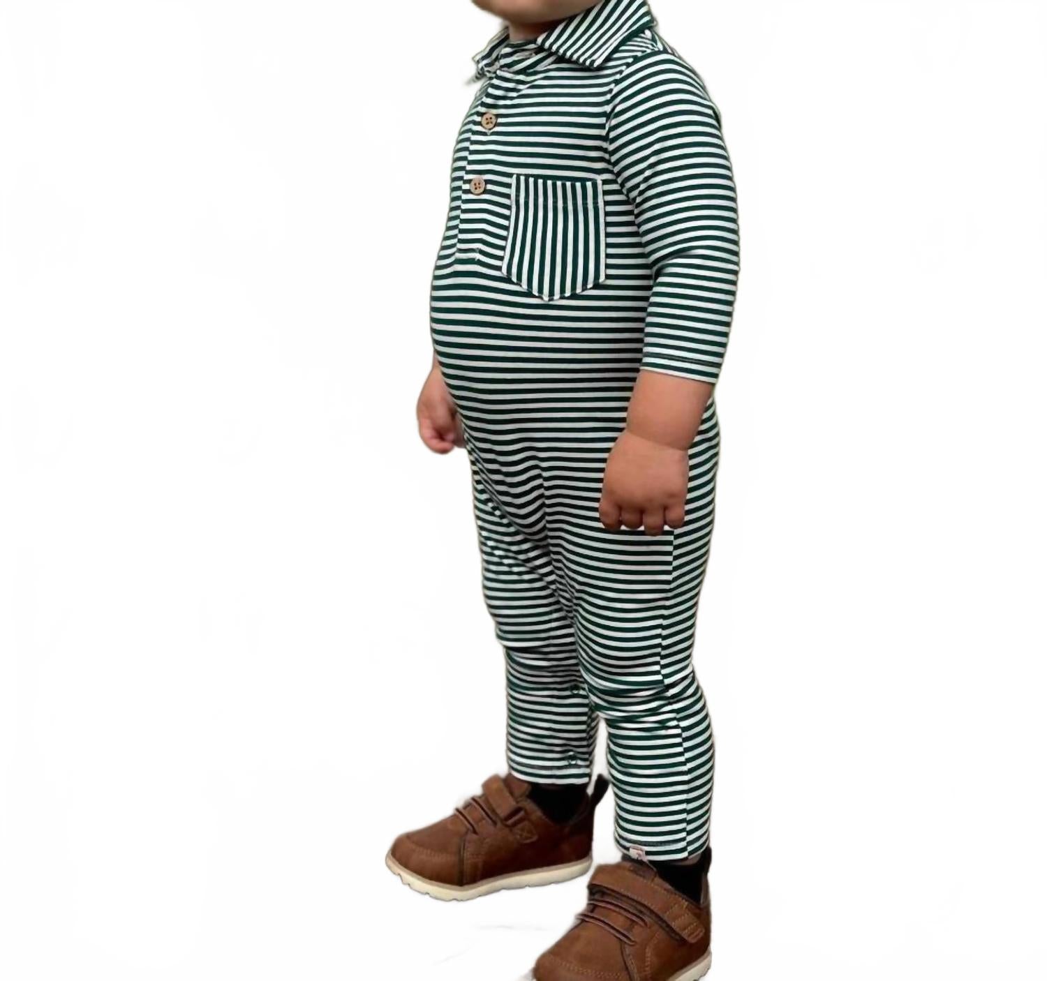 

Комбинезон-поло Kingston в зелено-белую полоску Me & Henry, Green/White Stripe