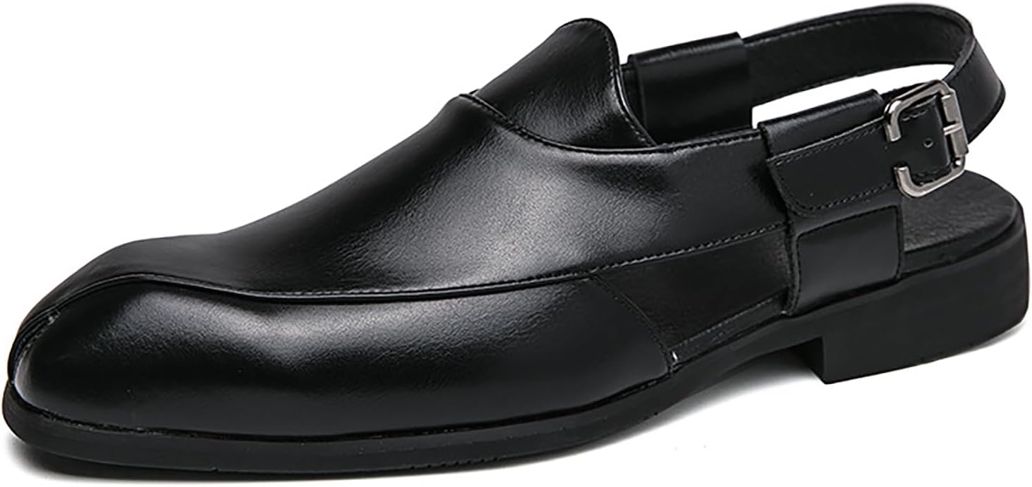 

Мужские сандалии с закрытым носком из комбинированной кожи с регулируемым ремешком пряжки, противоскользящие, дышащие, с заостренным носком и устойчивым каблуком, подходящие для бизнеса, ходьбы, вождения и офиса Lvomu, черный