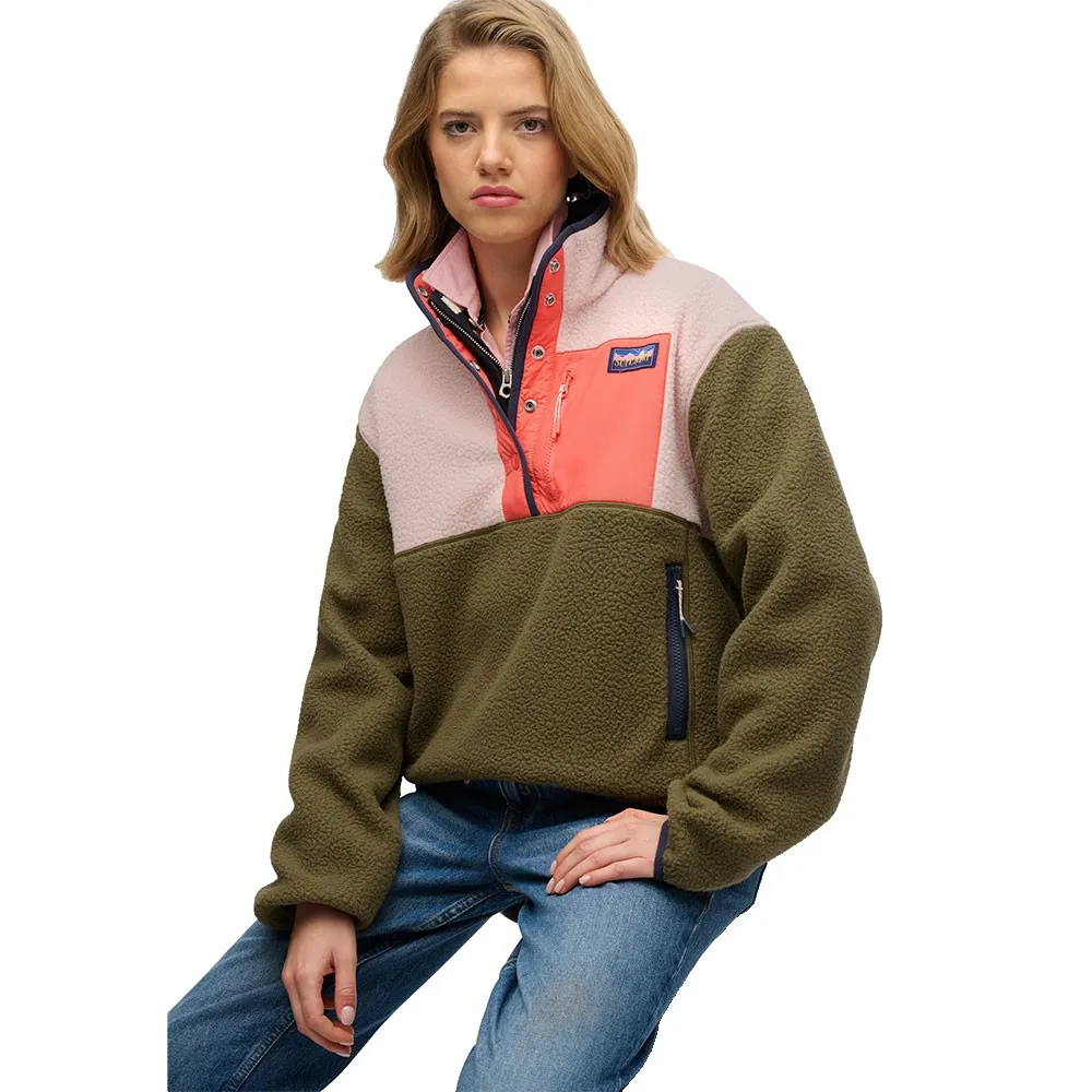 Куртка-пуловер Superdry из флиса с цветовыми блоками, зеленый — фото 4