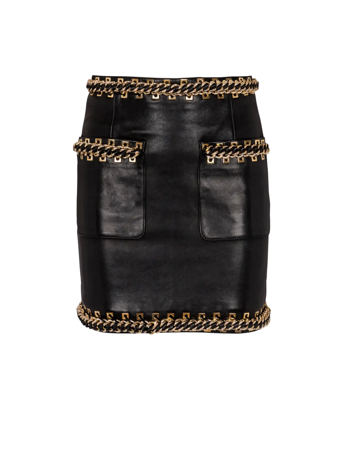 

Короткая юбка из овечьей кожи с цепями Balmain, черный