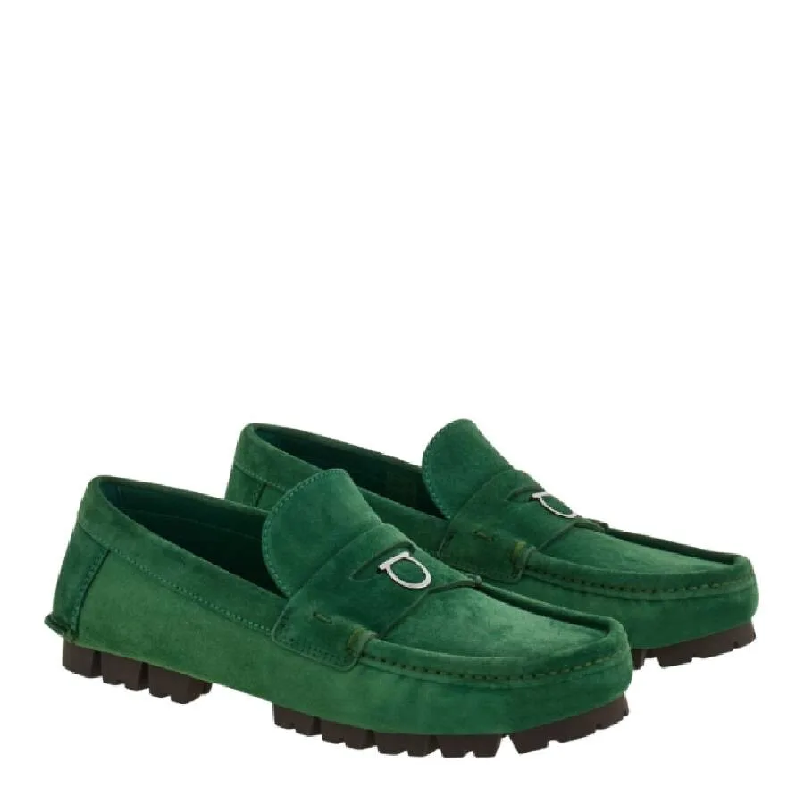 Лоферы с круглым носком и пряжкой Gancini от Ferragamo, зеленый — фото 2