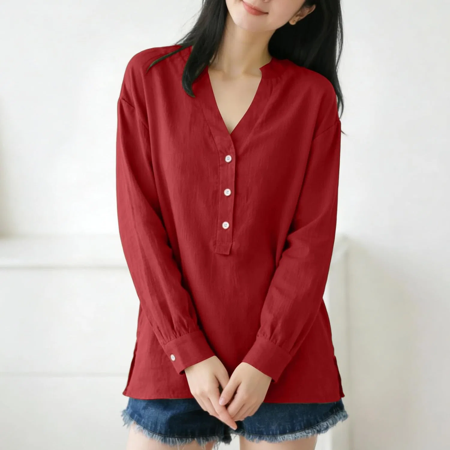 Блуза длиннорукавная женская Check Shirt, бренд, красный — фото 3
