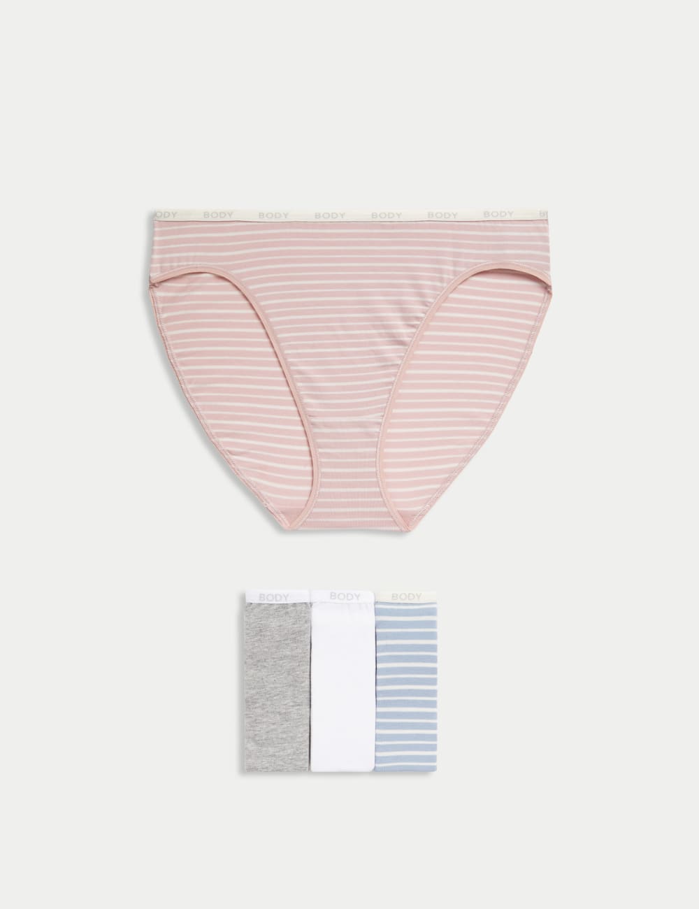 

4 пары хлопковых трусиков с высоким вырезом Body by Marks & Spencer, светло-голубой микс