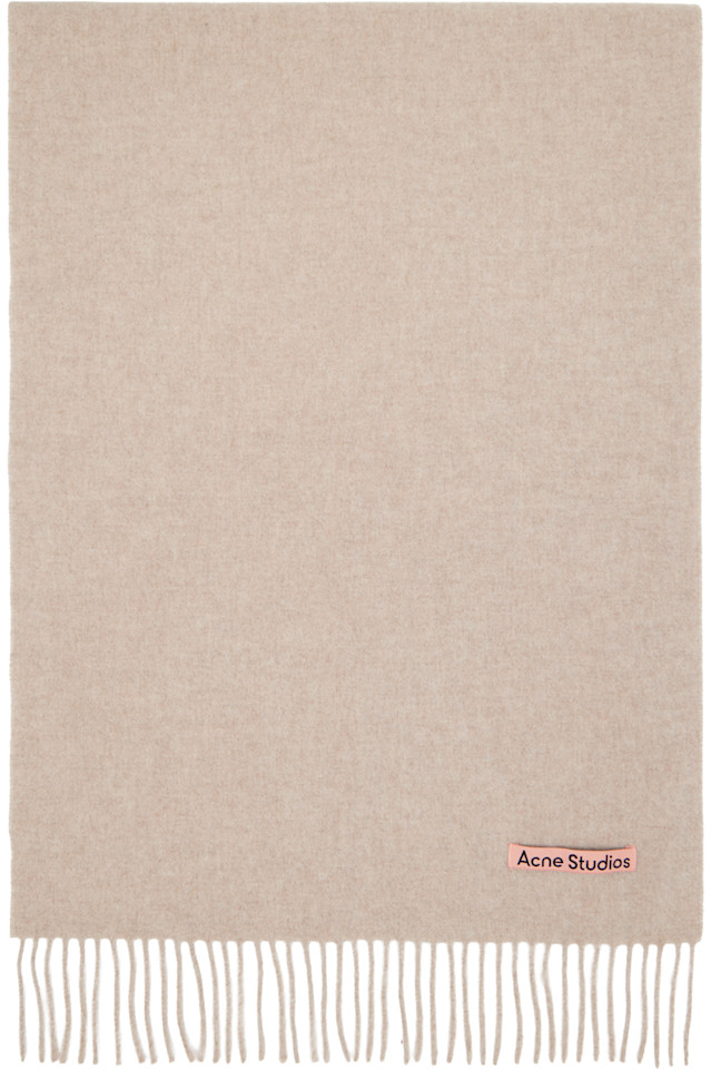 

Acne Studios Узкий шерстяной шарф бежевого цвета с бахромой