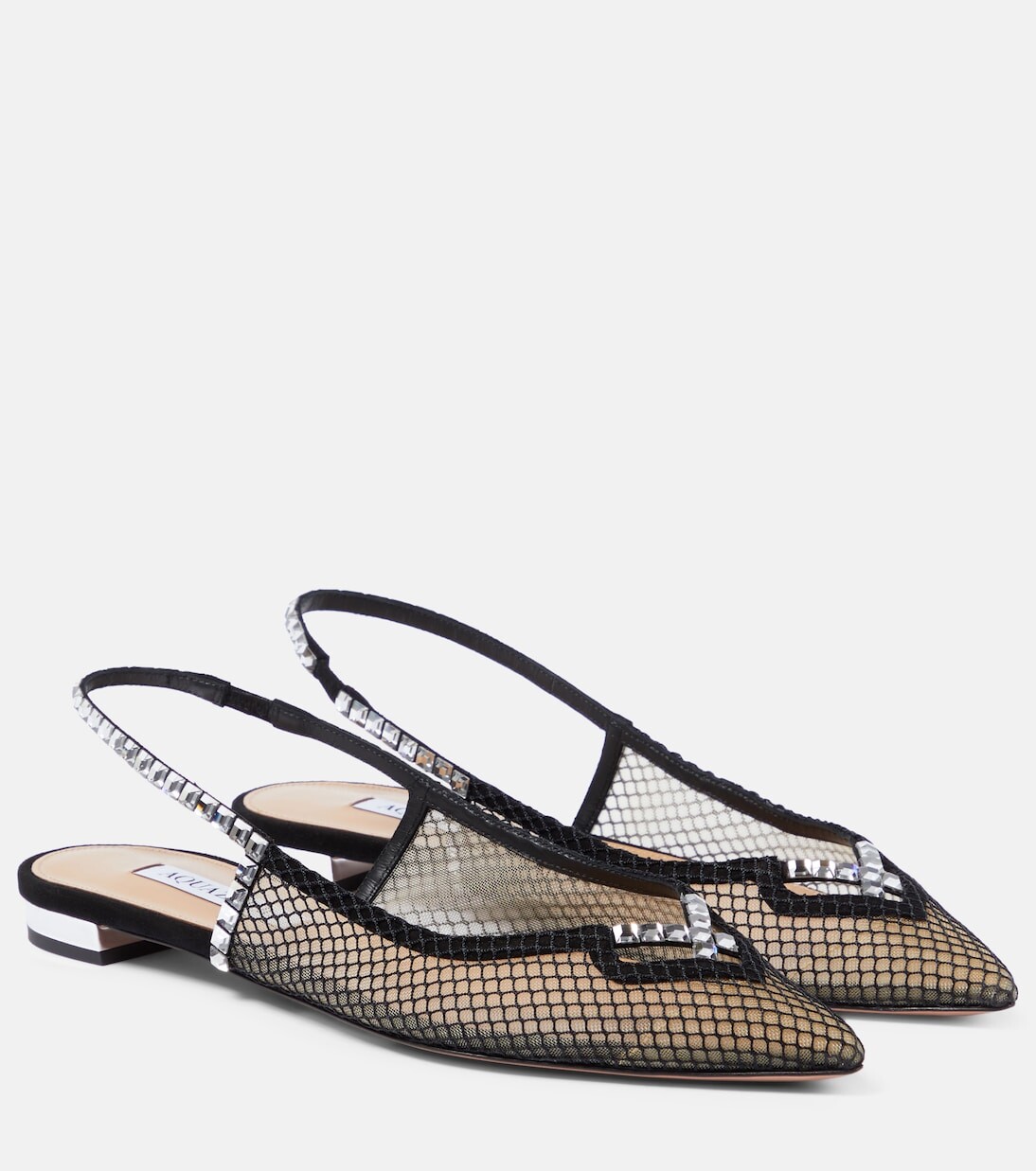 Балетки forbidden love из сетки и замши с пяткой на пятке Aquazzura, черный