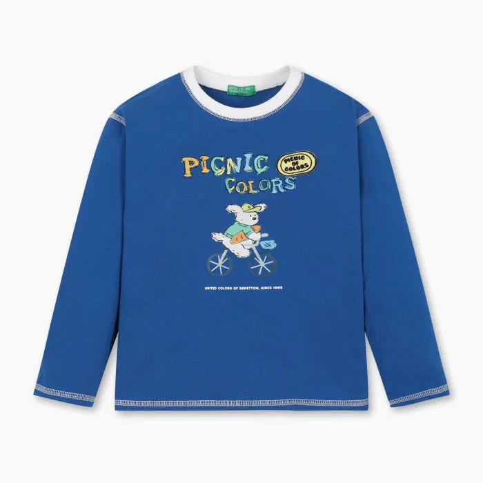Детская футболка с принтом щенка синяя от Benetton Kids