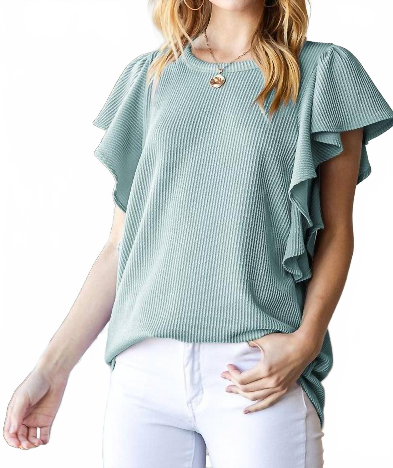 

Топ с рюшами на рукавах и рубчиками в темно-шалфейном цвете HEIMISH USA, Dark Sage