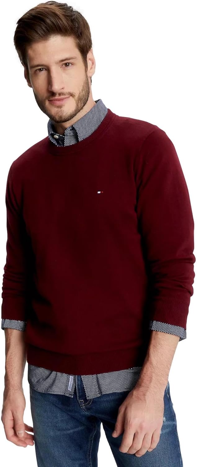 

Мужской фирменный однотонный свитер с круглым вырезом TOMMY HILFIGER из коллекции 2025 года, Burgundy.