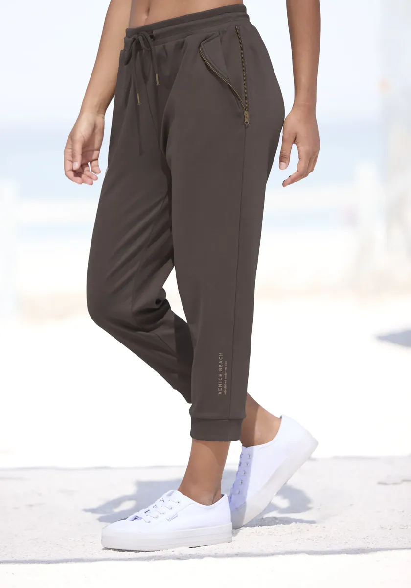 

Брюки Venice Beach 7/8, с молниями на карманах, удобные спортивные штаны, коричневый