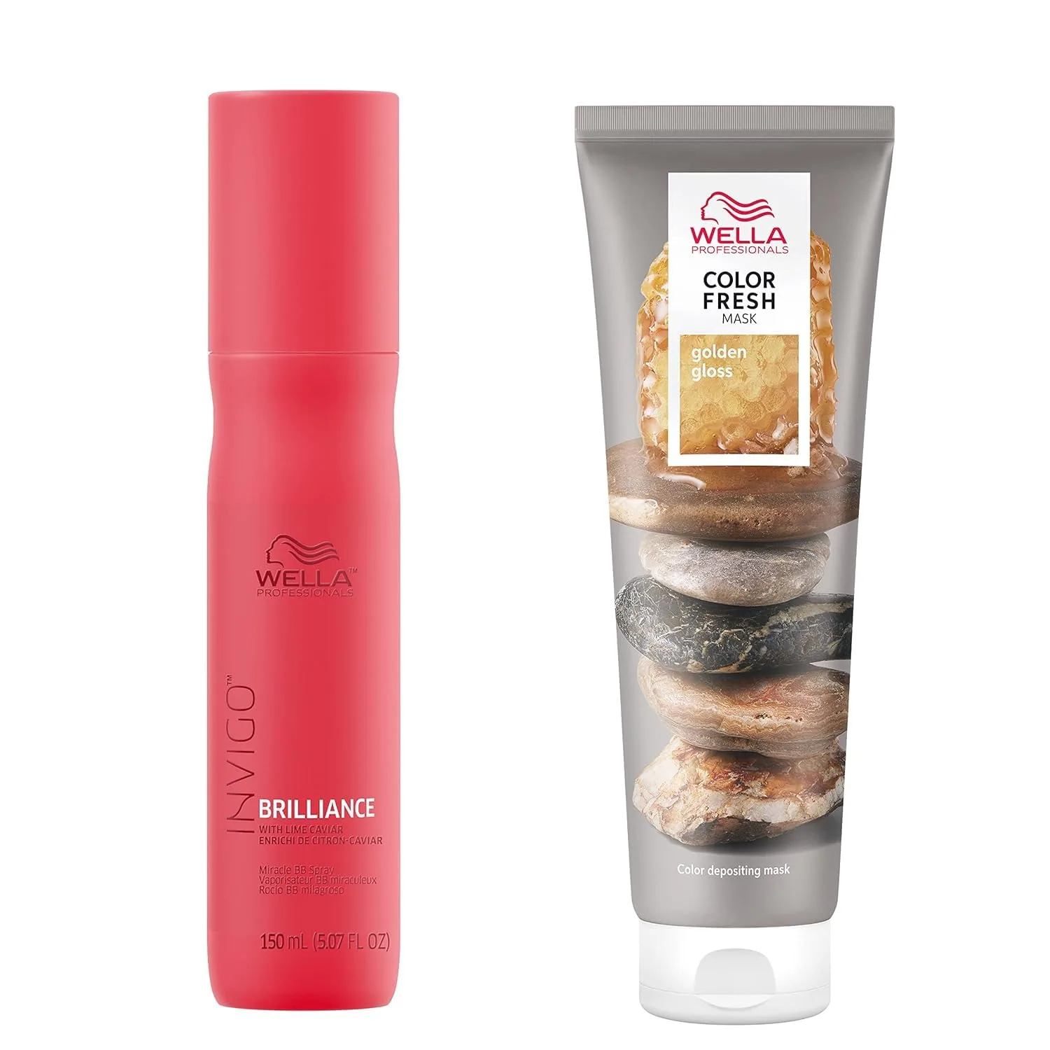 Wella Professionals Color Fresh Mask, Golden Gloss, натуральный оттенок, временное окрашивание, без повреждений, маска для волос с авокадо + Invigo Brilliance Miracle BB спрей для защиты цвета