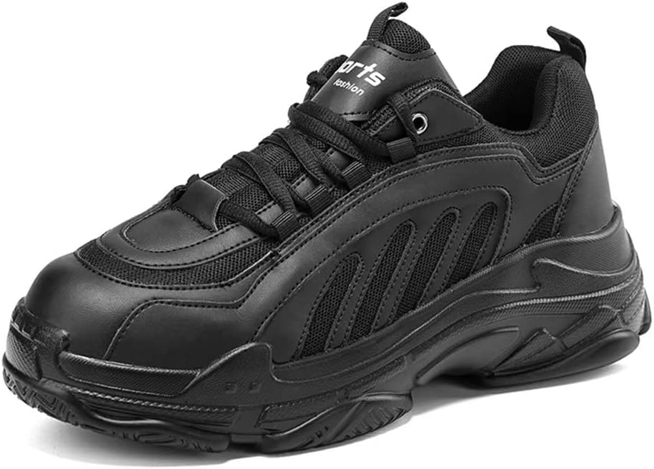 

Кожаные модные кроссовки Jakcuz для мужчин и женщин с толстой подошвой, удобные, с повышением роста, на шнуровке, для повседневной ходьбы, черный