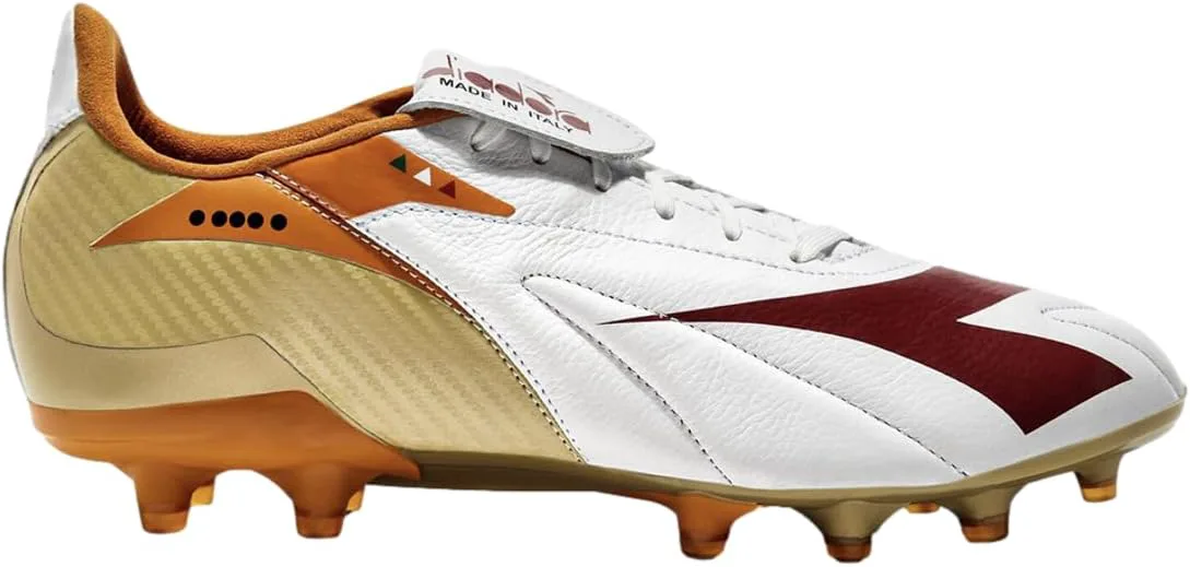 Футбольные бутсы Diadora Maximus Elite ITA T SLX для мужчин для твердого грунта - натуральная кожа премиум-класса, переворачивающийся язычок, ультралегкая подошва, произведено в Италии, белый/оранжевый