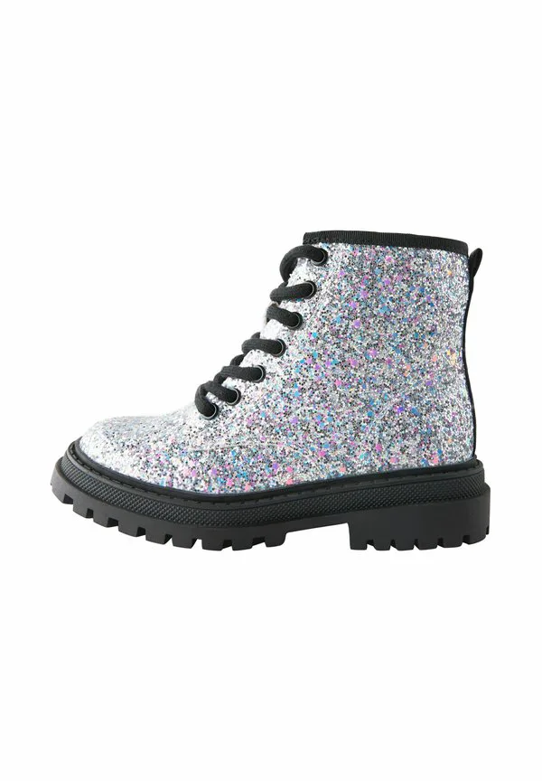 Ботинки на шнуровке широкого кроя, ботильоны на шнуровке Next, Silver Glitter