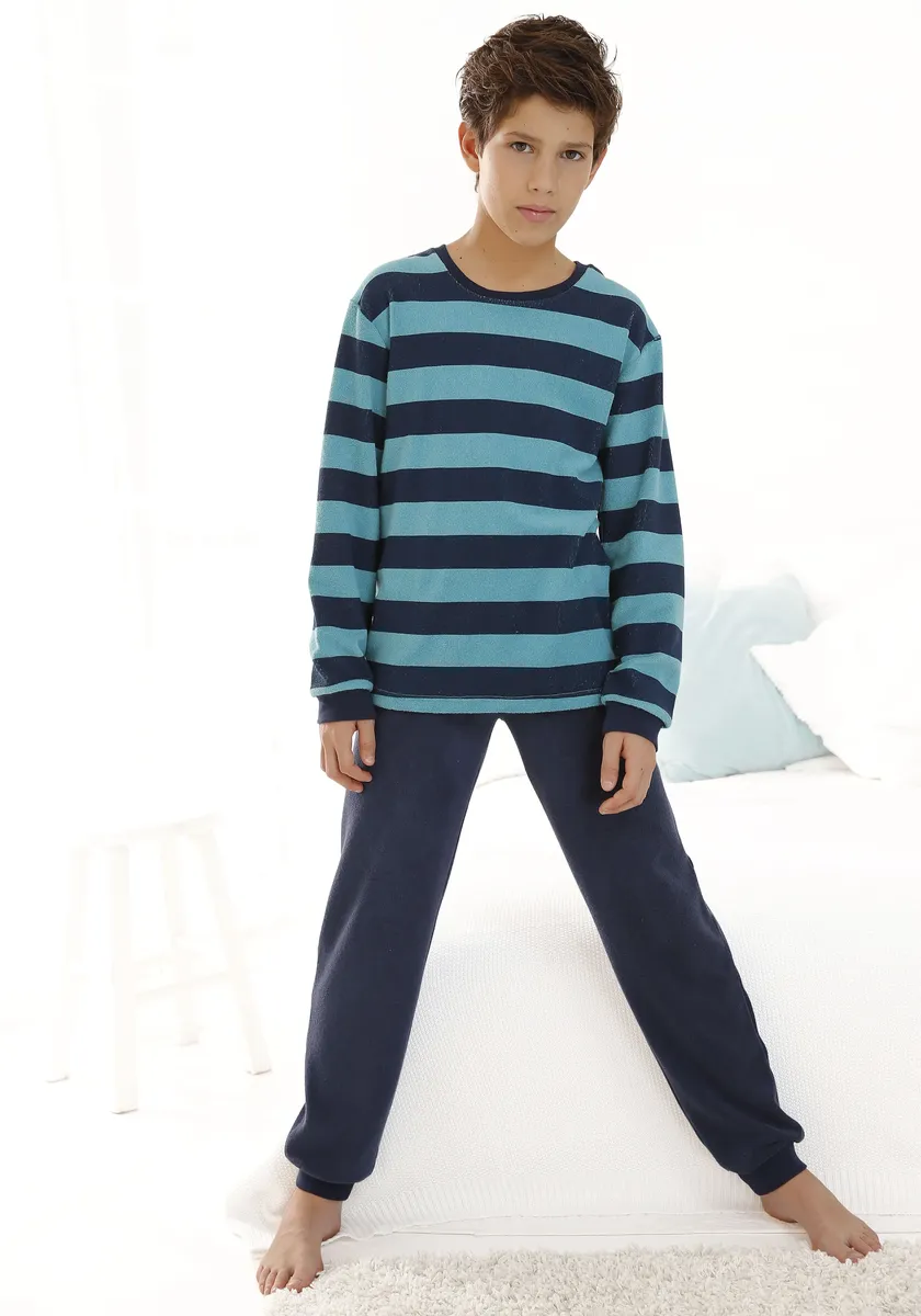 Пижамы AUTHENTIC LE JOGGER (2 шт., 1 шт.) из махровой ткани, с манжетами, цвет Petrol-Navy — фото 2