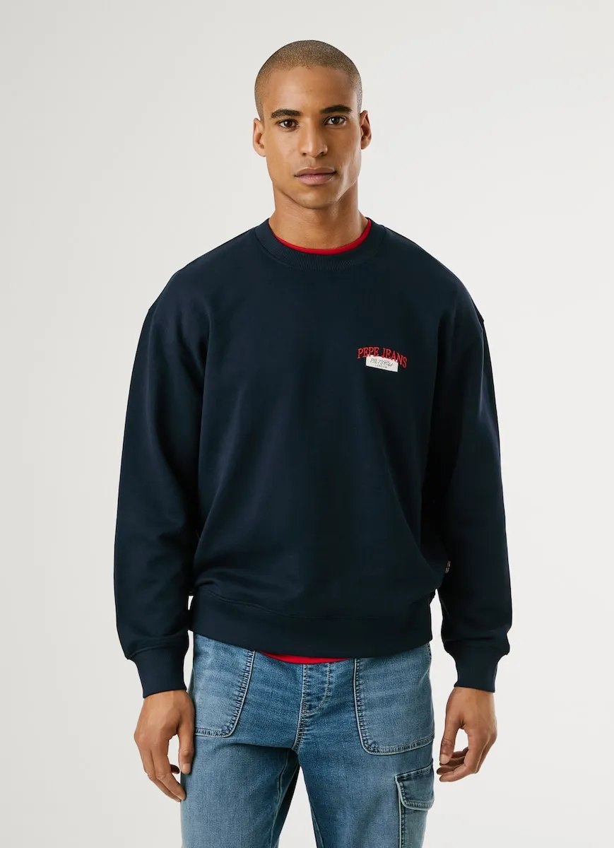 

Мужская толстовка с круглым вырезом и вышитым логотипом Pepe Jeans, темно-синий