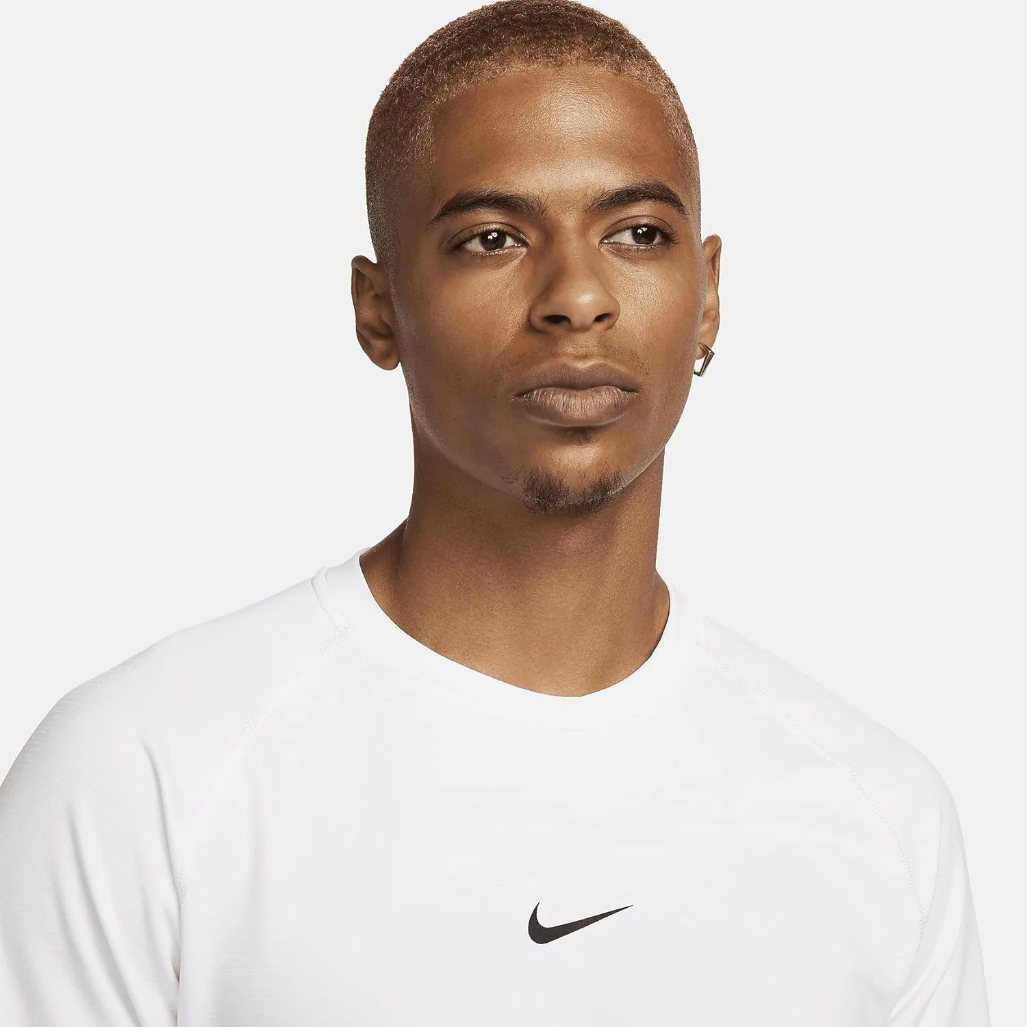 Мужская теплая футболка с длинным рукавом Nike Pro Top с круглым вырезом, белый/черный — фото 3