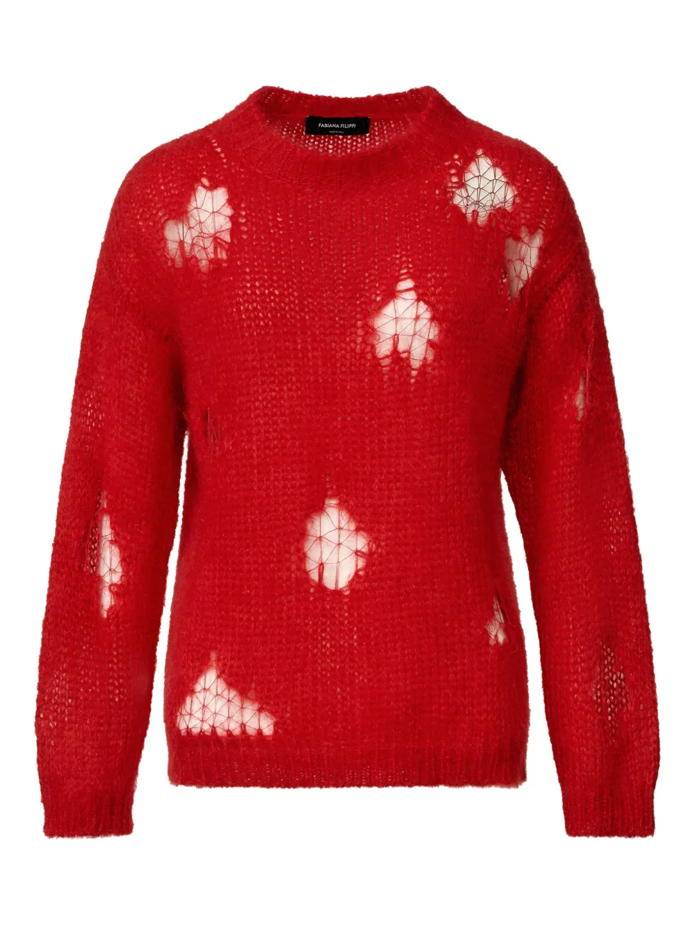 

Свитер с круглым вырезом и эффектом потертости Fabiana Filippi, красный