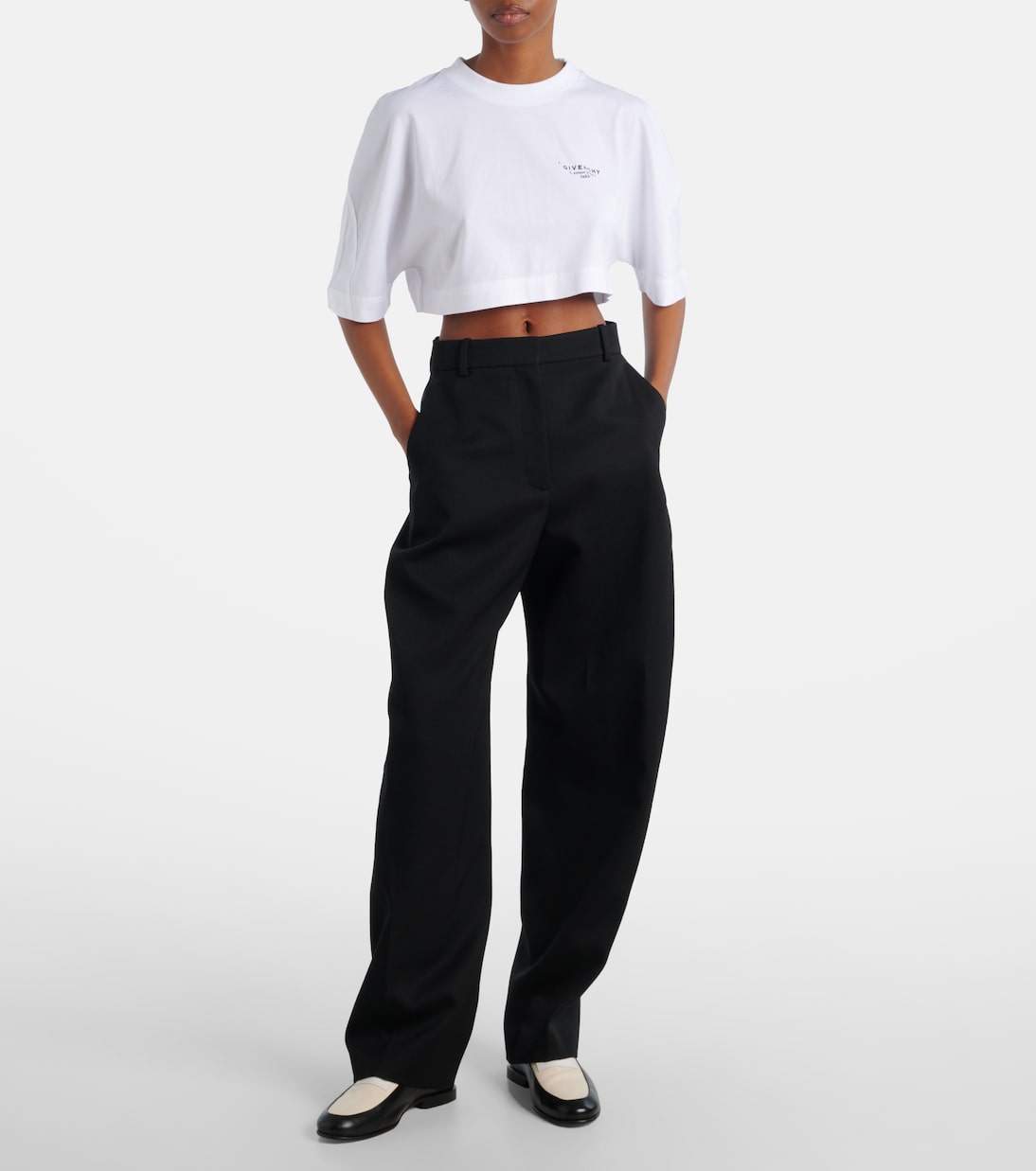 Укороченная хлопковая футболка с логотипом Givenchy, белый — фото 2