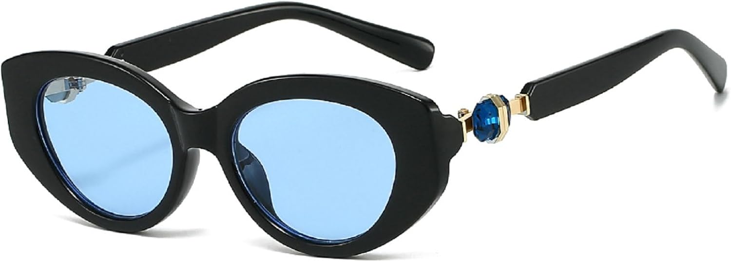 

Солнцезащитные очки «кошачий глаз» для женщин, украшенные стразами, роскошные винтажные женские овальные солнцезащитные очки, популярные дорожные очки с защитой от УФ-излучения UV400 mincl, Black Blue