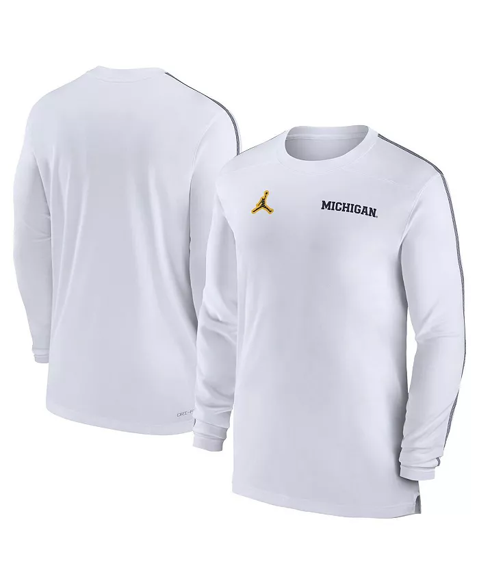 

Мужская футболка Michigan Wolverines 2024 Sideline Coach UV Performance с длинным рукавом Jordan, белый