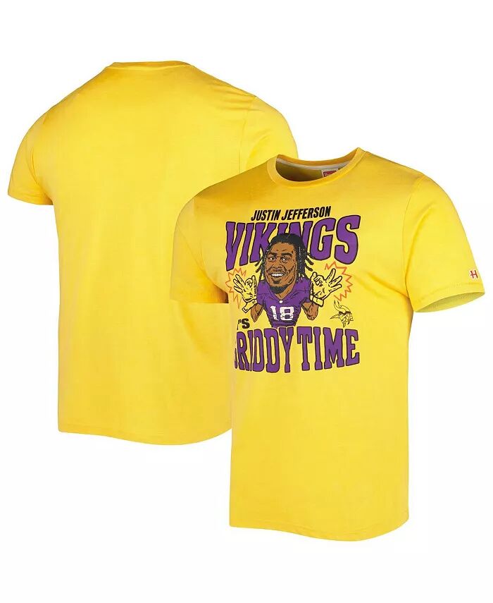 

Мужская футболка Джастина Джефферсона Gold Minnesota Vikings с карикатурой на игрока Tri-Blend Homage