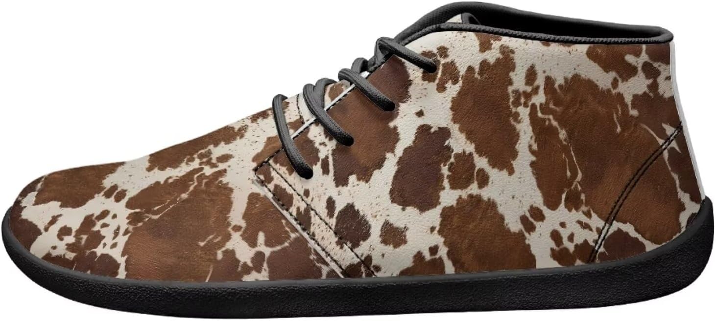 

Мужские кроссовки с широким носком, повседневные минималистичные дышащие ходовые кроссовки с подошвой с нулевым перепадом Pointodoor, Brown Cow Pattern