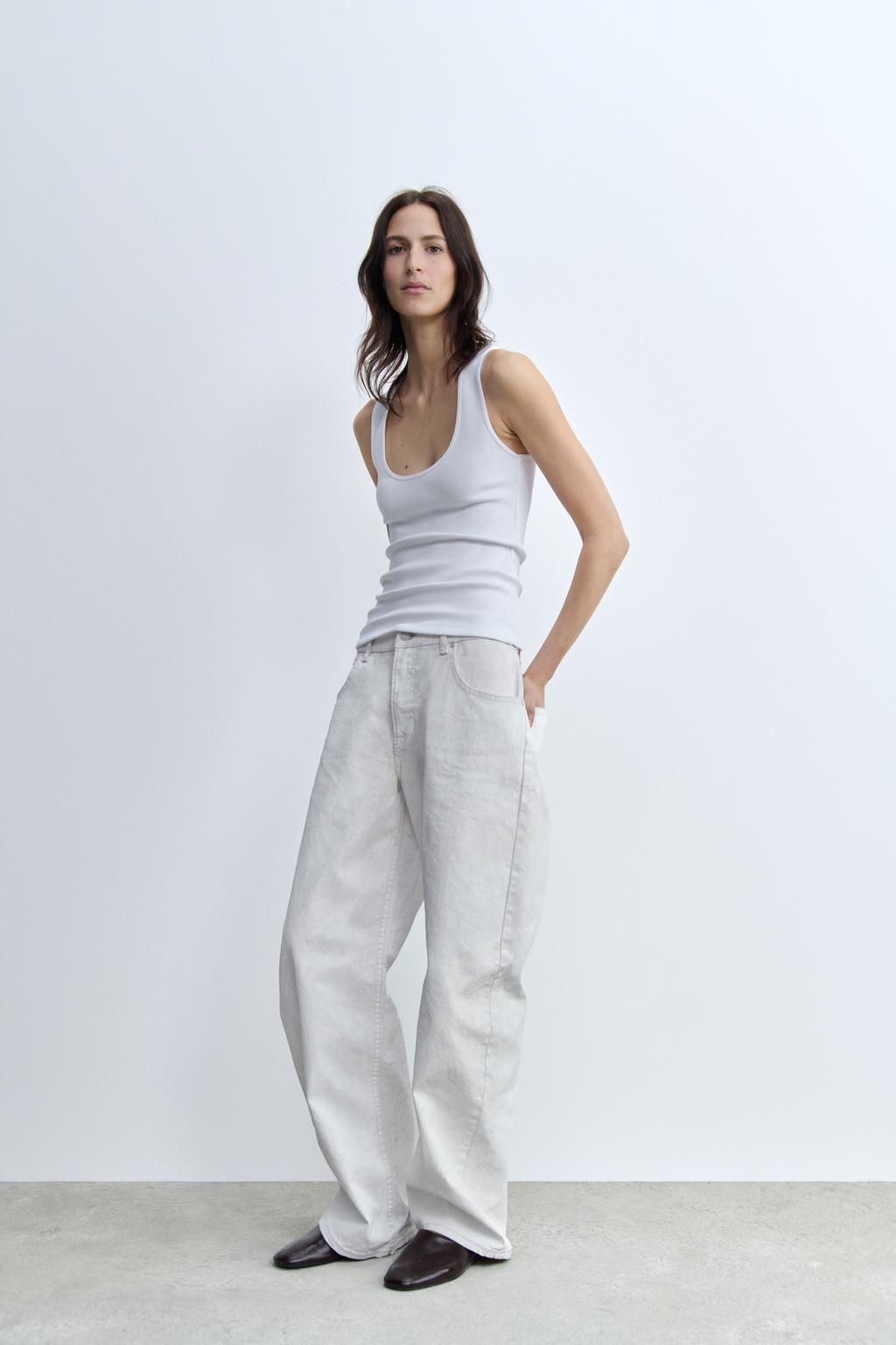 

Эластичный топ на бретелях ZARA, белый