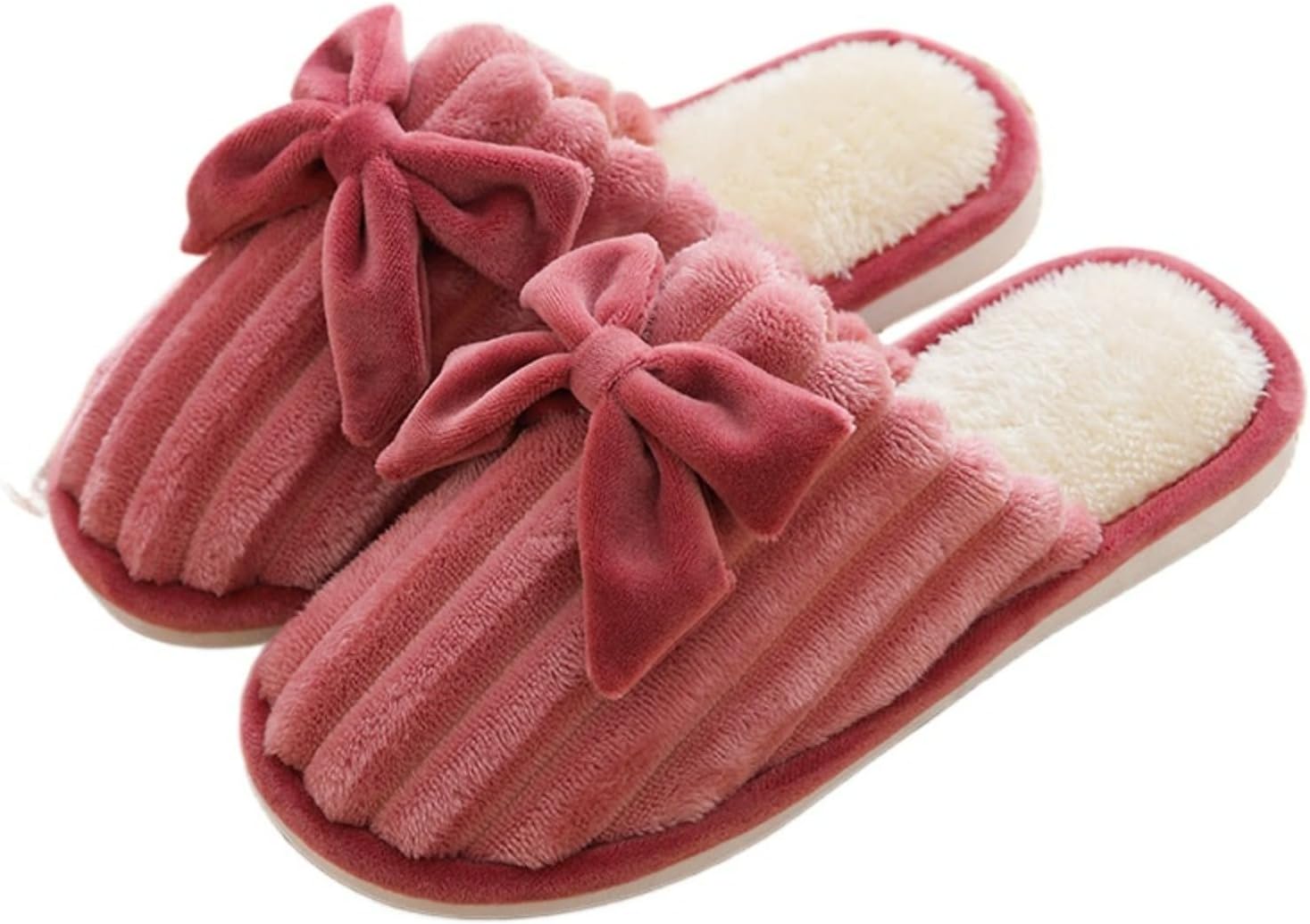 

Тапочки с бантом для женщин и мужчин, милые пушистые уютные для спальни, легкие зимние, для дома и улицы, мягкие, теплые, с нескользящей подошвой Elirar, красный