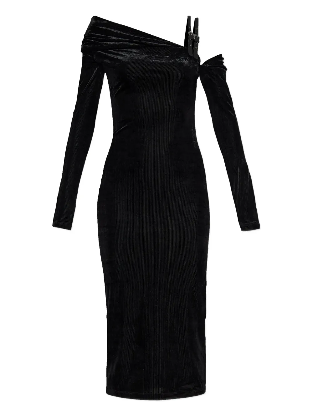 

Платье миди с открытыми плечами и пряжкой Versace Jeans Couture, черный