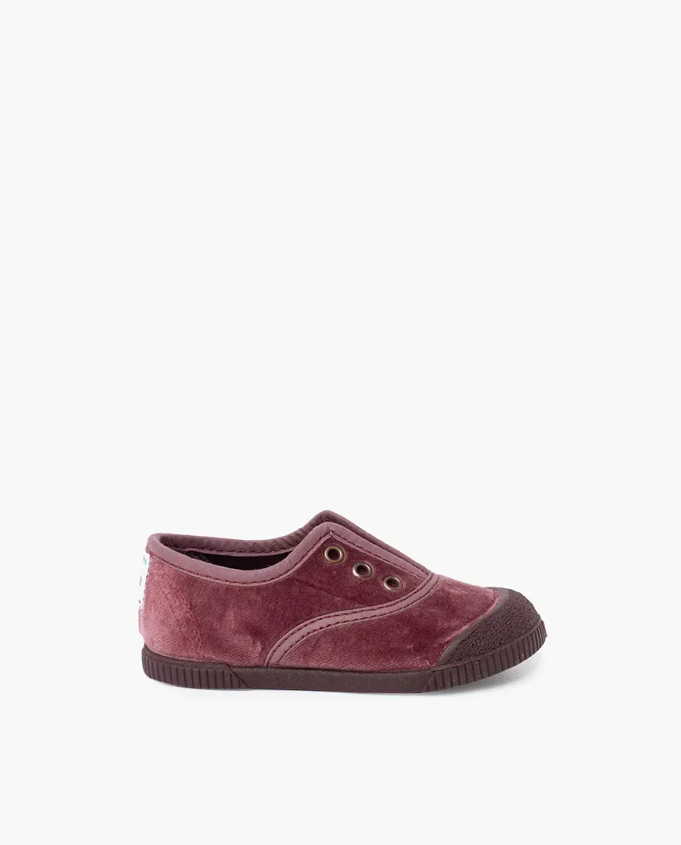 Детские спортивные туфли для девочки из бархата barefoot без шнурков Pisamonas, Rosa/Chocolate