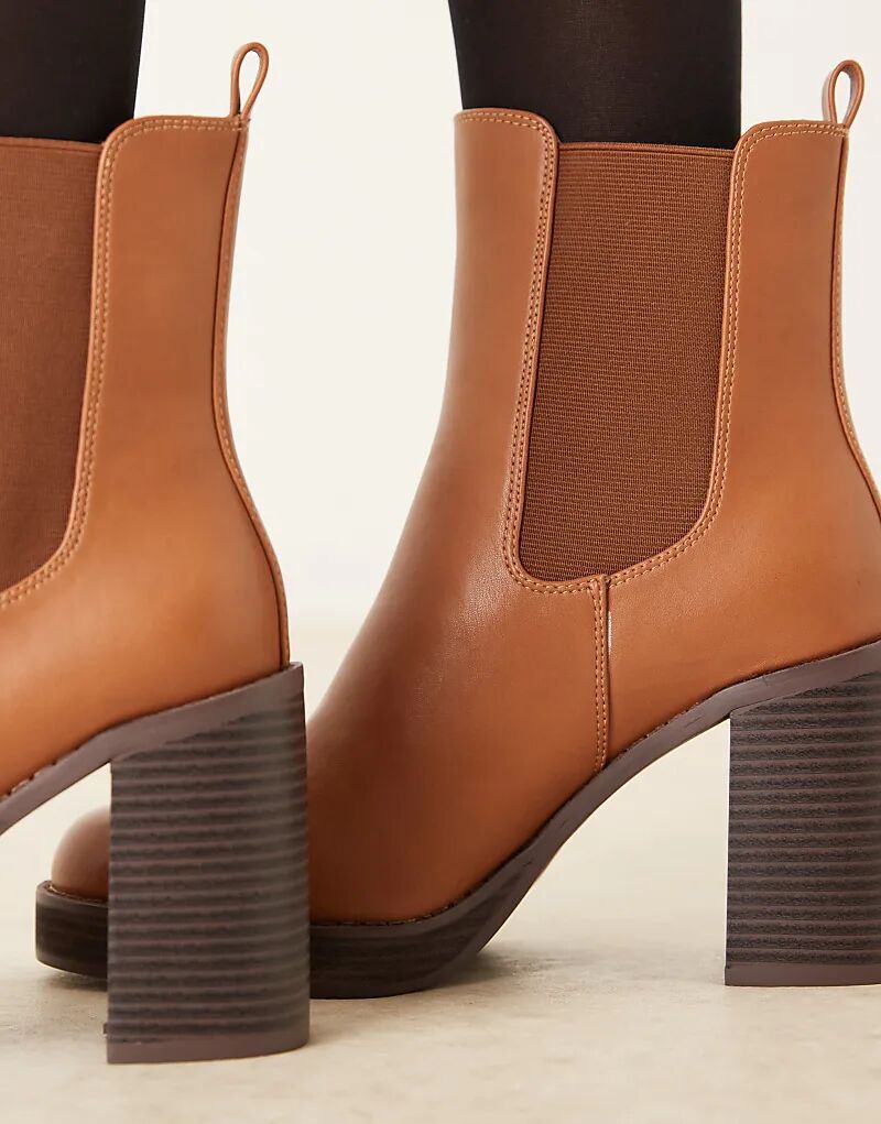 Ботильоны ASOS DESIGN Evelyn на платформе и каблуке светло-коричневого цвета — фото 3