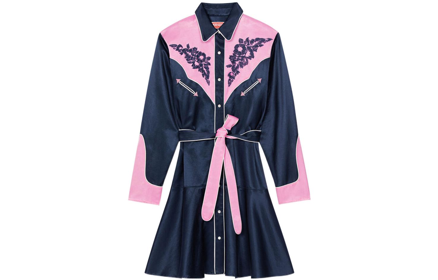 

Kenzo Женское платье с длинными рукавами, темно-синее, с заостренным воротником, средней длины