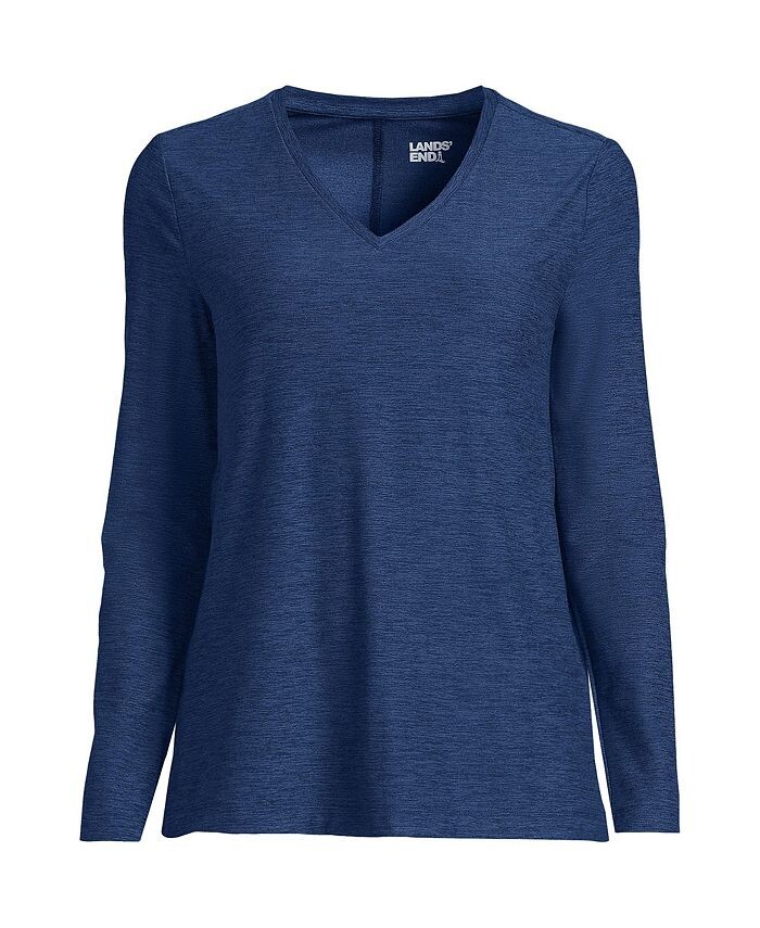 

Женский топ с длинными рукавами и V-образным вырезом Lands' End, цвет Deep sea navy space dye